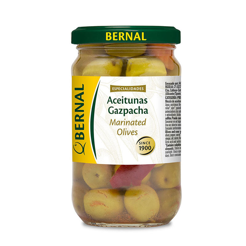 Aceituna Gazpacha Bernal Bote Cristal de 180 gramos.