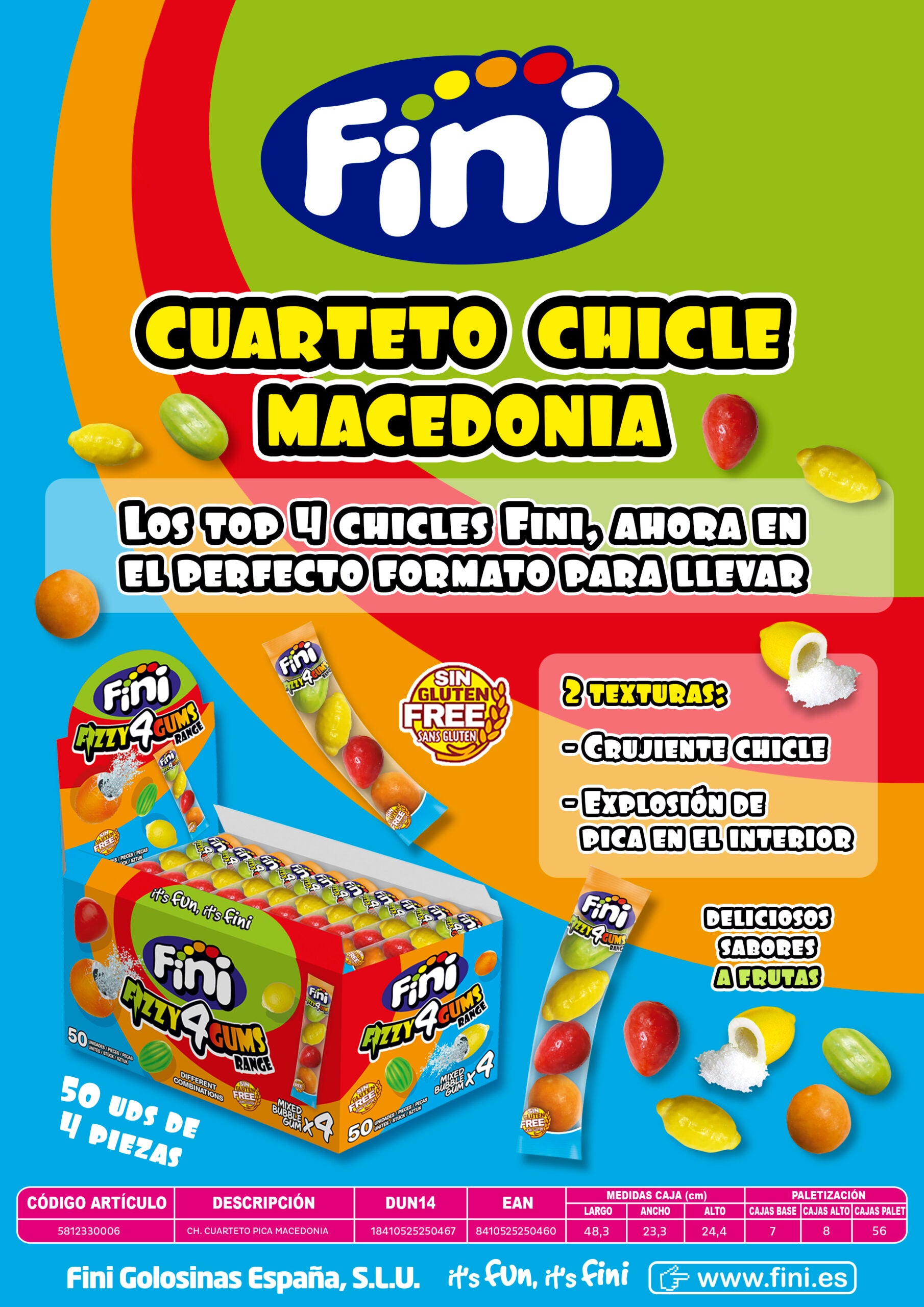 Chicle Macedonia en bolsitas Fini. Estuche de 50 unidades.
