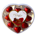 Bombones de corazón rojos en estuche de 72 gramos.