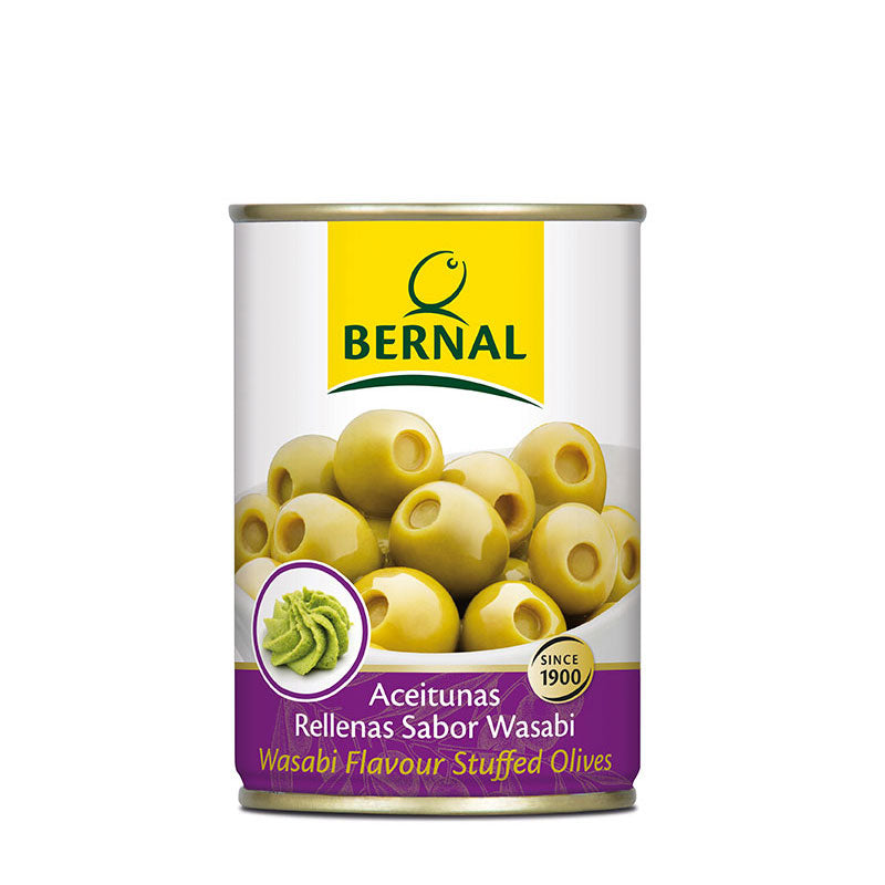 Aceituna Rellena de Wasabi Bernal Lata de 120 gramos.