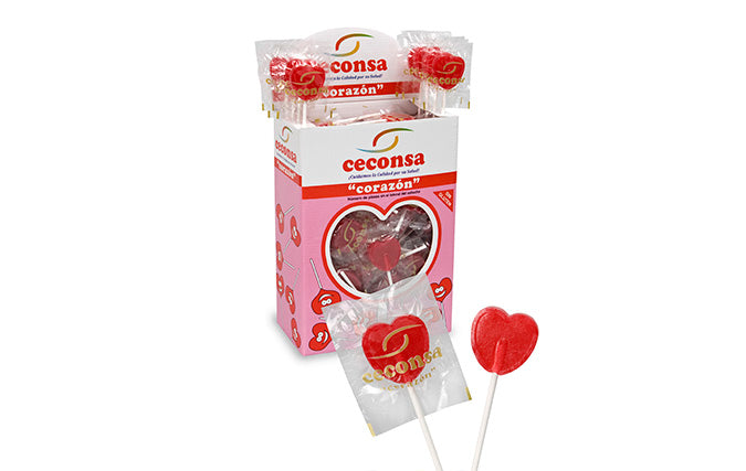 Piruletas Corazón Ceconsa. Estuche con 110 unidades.