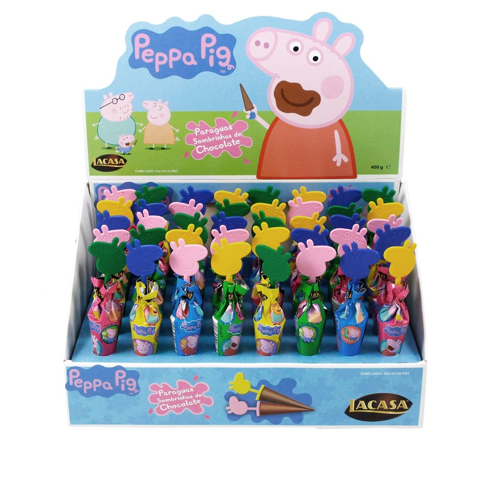 Paraguas de Chocolate con leche de Peppa Pig Lacasa estuche de 40 unidades.