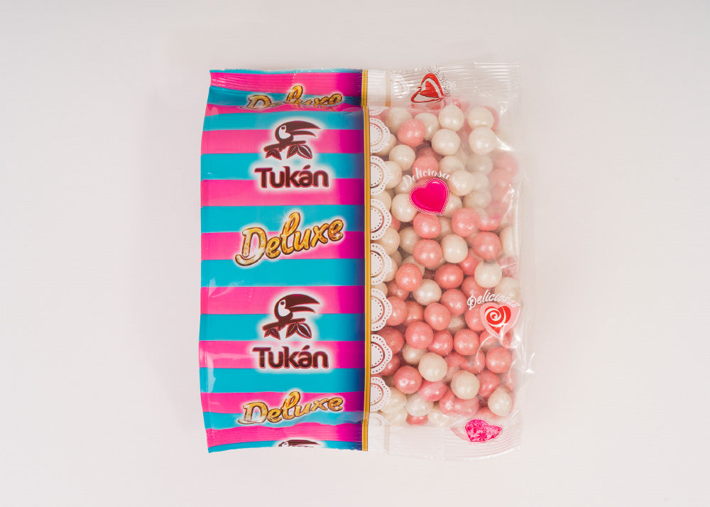 Mini Bolas Cereal Deluxe Rosa/Perla Tukán Bolsa de 400 gramos.